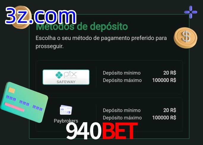 O cassino 940Bet oferece uma grande variedade de métodos de pagamento